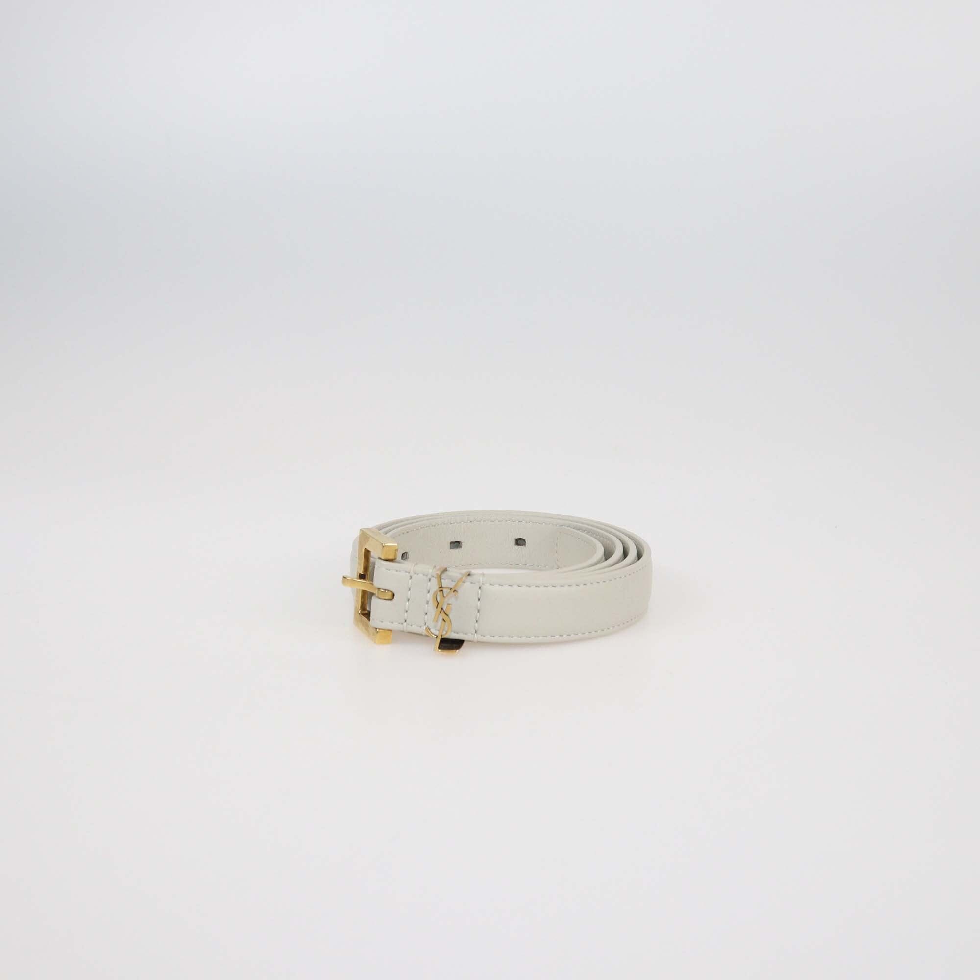 Saint Laurent Off White Leather Cassandre Thin Belt Womens Saint Laurent 