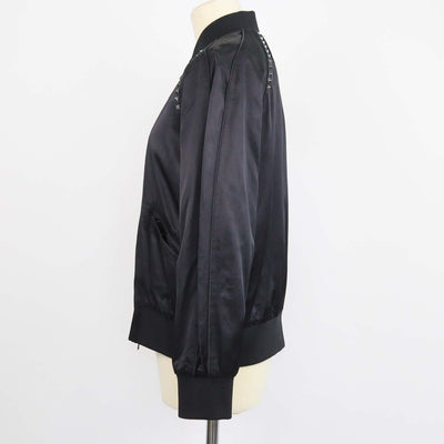 Valentino Black Blend Viscose Rockstud Zip Bomber Jacket
