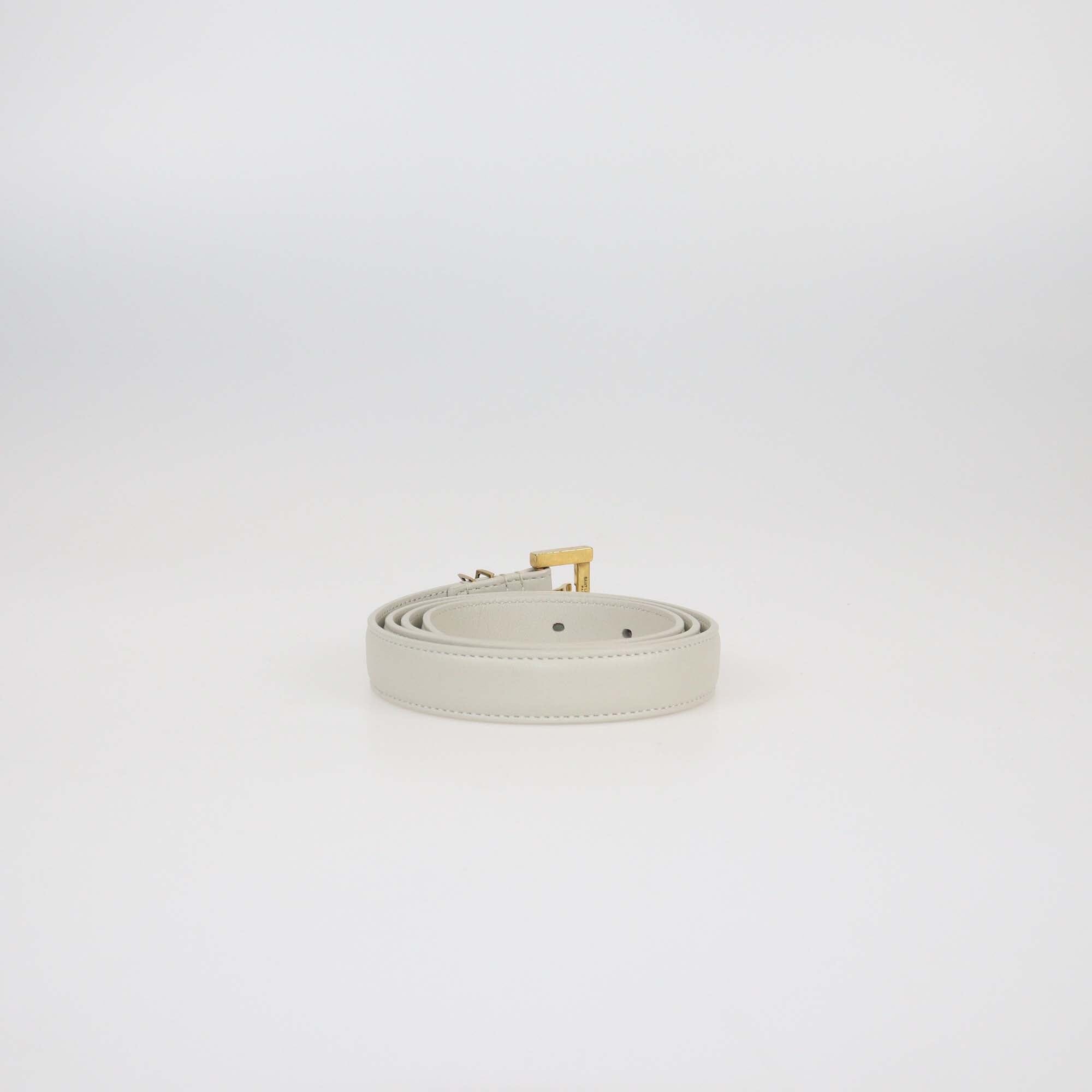 Saint Laurent Off White Leather Cassandre Thin Belt Womens Saint Laurent 