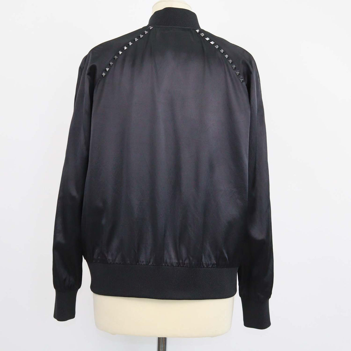 Valentino Black Blend Viscose Rockstud Zip Bomber Jacket