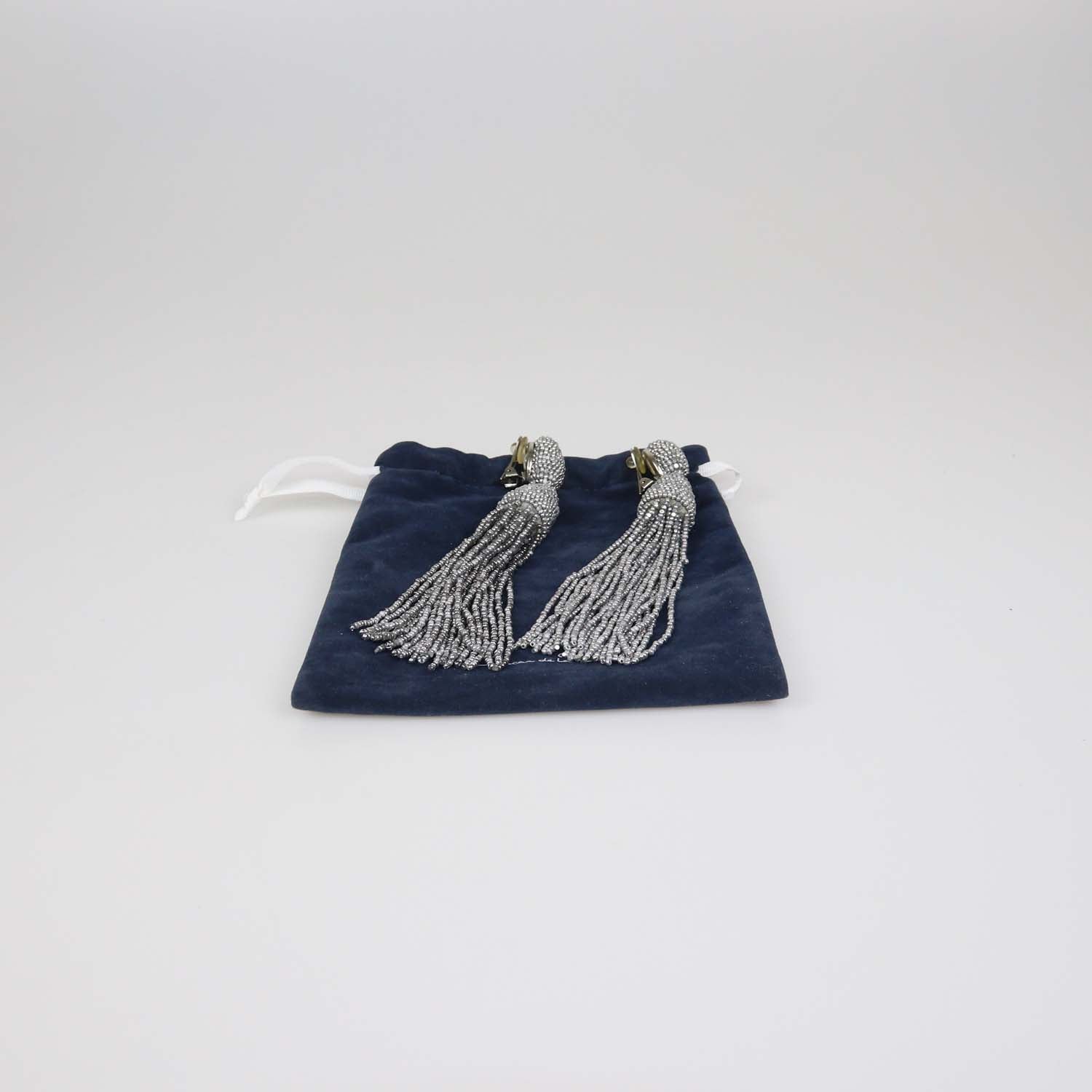 Oscar De La Renta Beaded Classic Short tassel Drop Clip-On Earrings