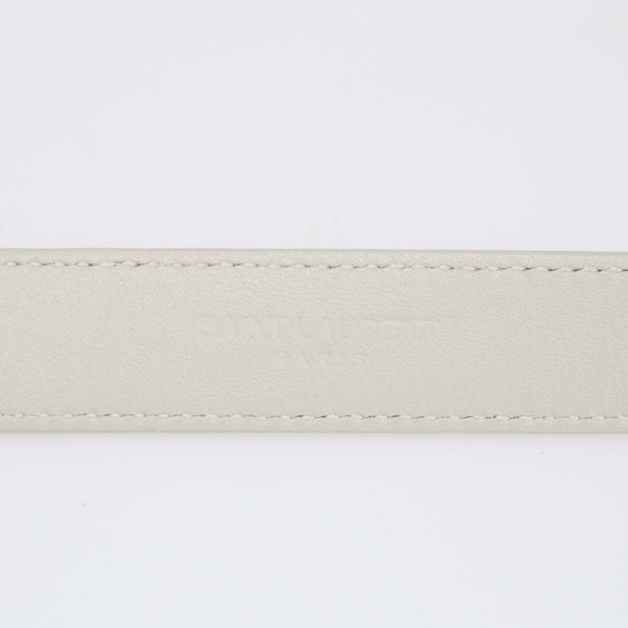 Saint Laurent Off White Leather Cassandre Thin Belt Womens Saint Laurent 