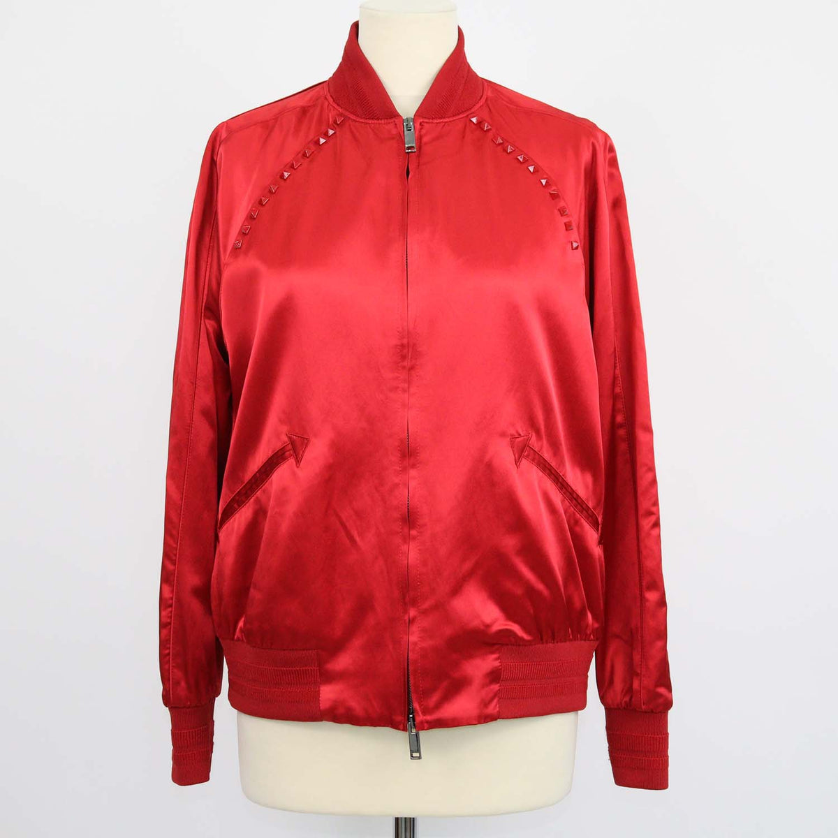 Valentino Red Blend Viscose Rockstud Zip Bomber Jacket