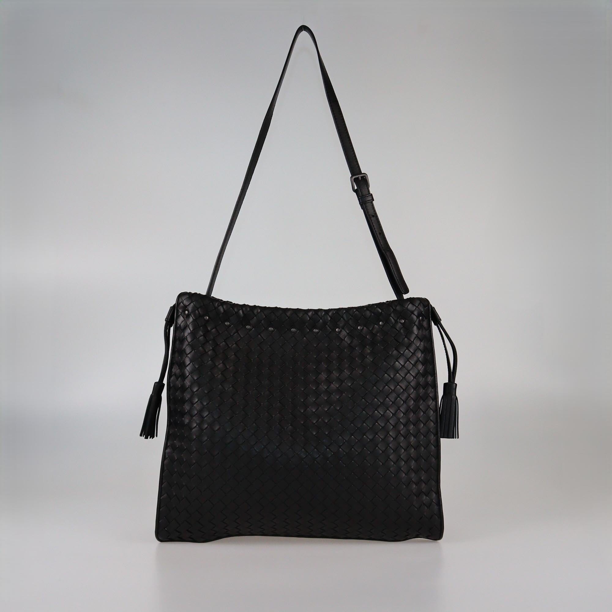 Bottega Veneta Black Intrecciato Tassel Drawstring Bag Womens Bottega Veneta 