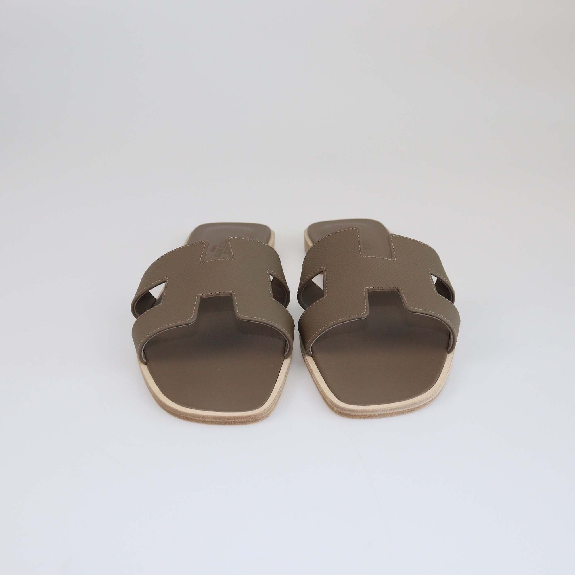 Hermes Etoupe Grey Oran Flat Sandals Womens Hermes 