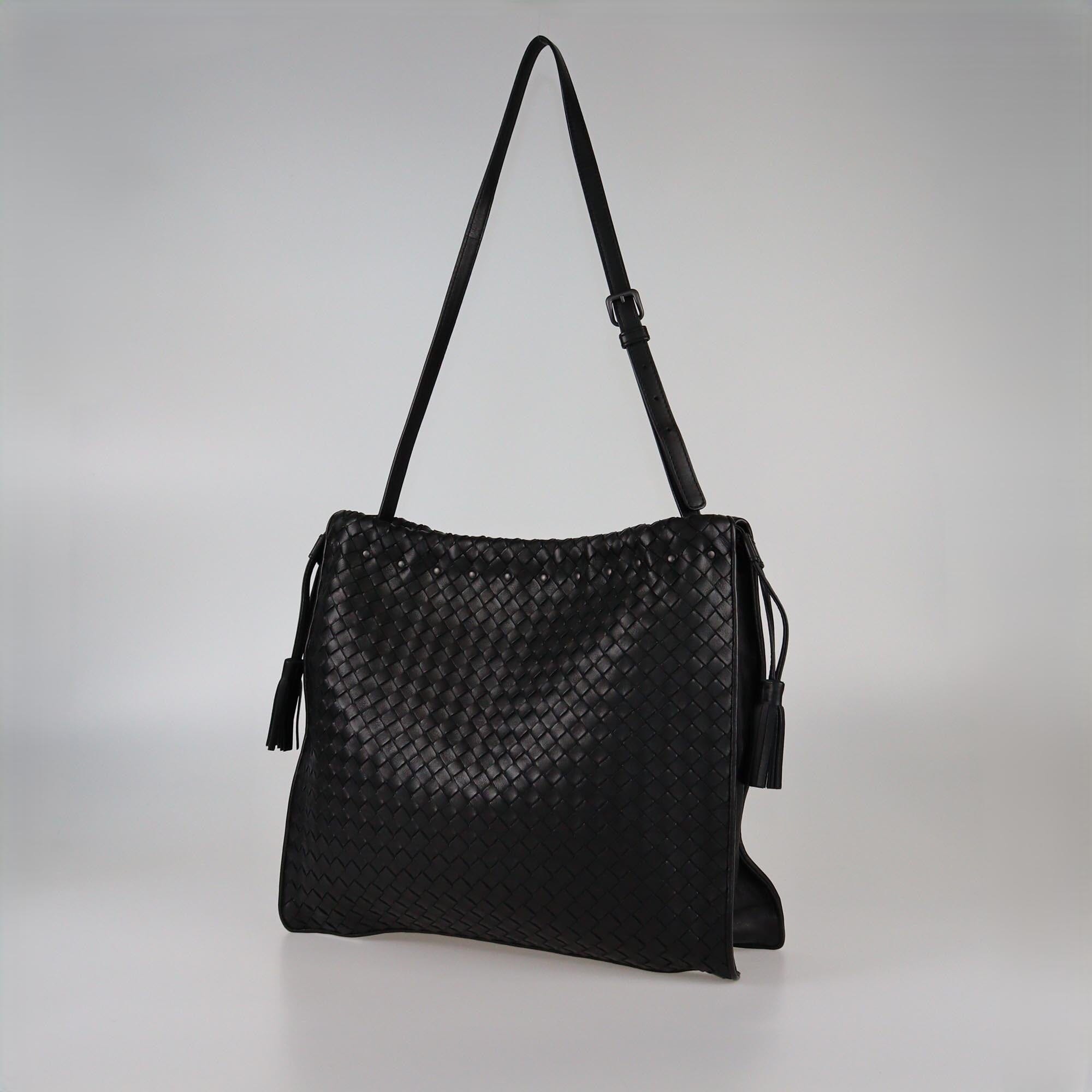 Bottega Veneta Black Intrecciato Tassel Drawstring Bag Womens Bottega Veneta 
