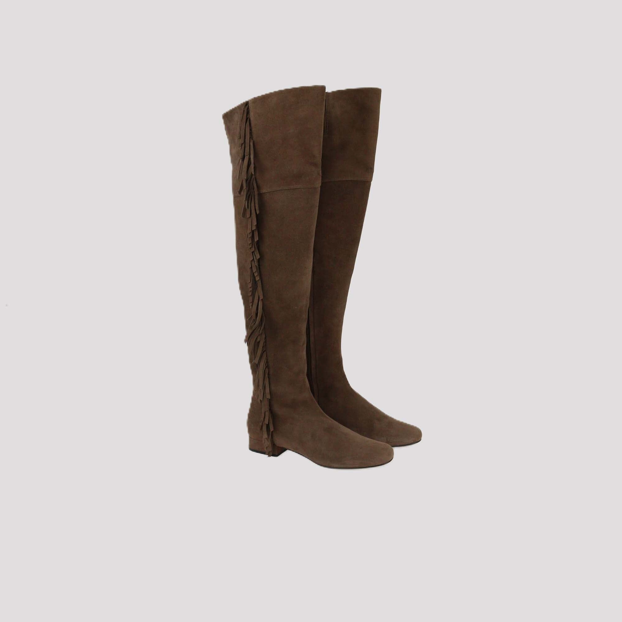 Saint Laurent Brown Suede Fringe Over The Knee boots Womens Saint Laurent 