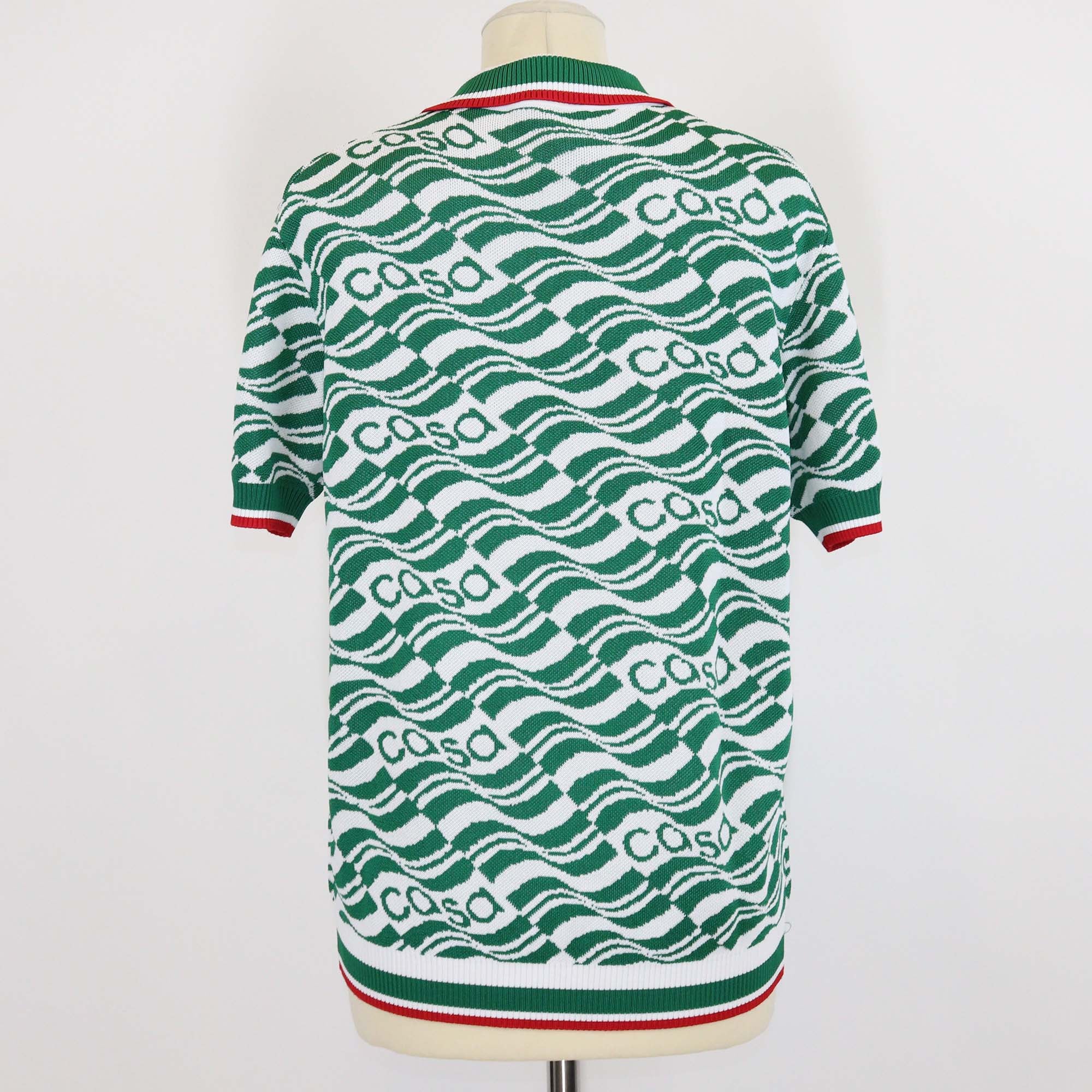 Casablanca Green/White Viscose Flying Flag Knitted Polo Shirt
