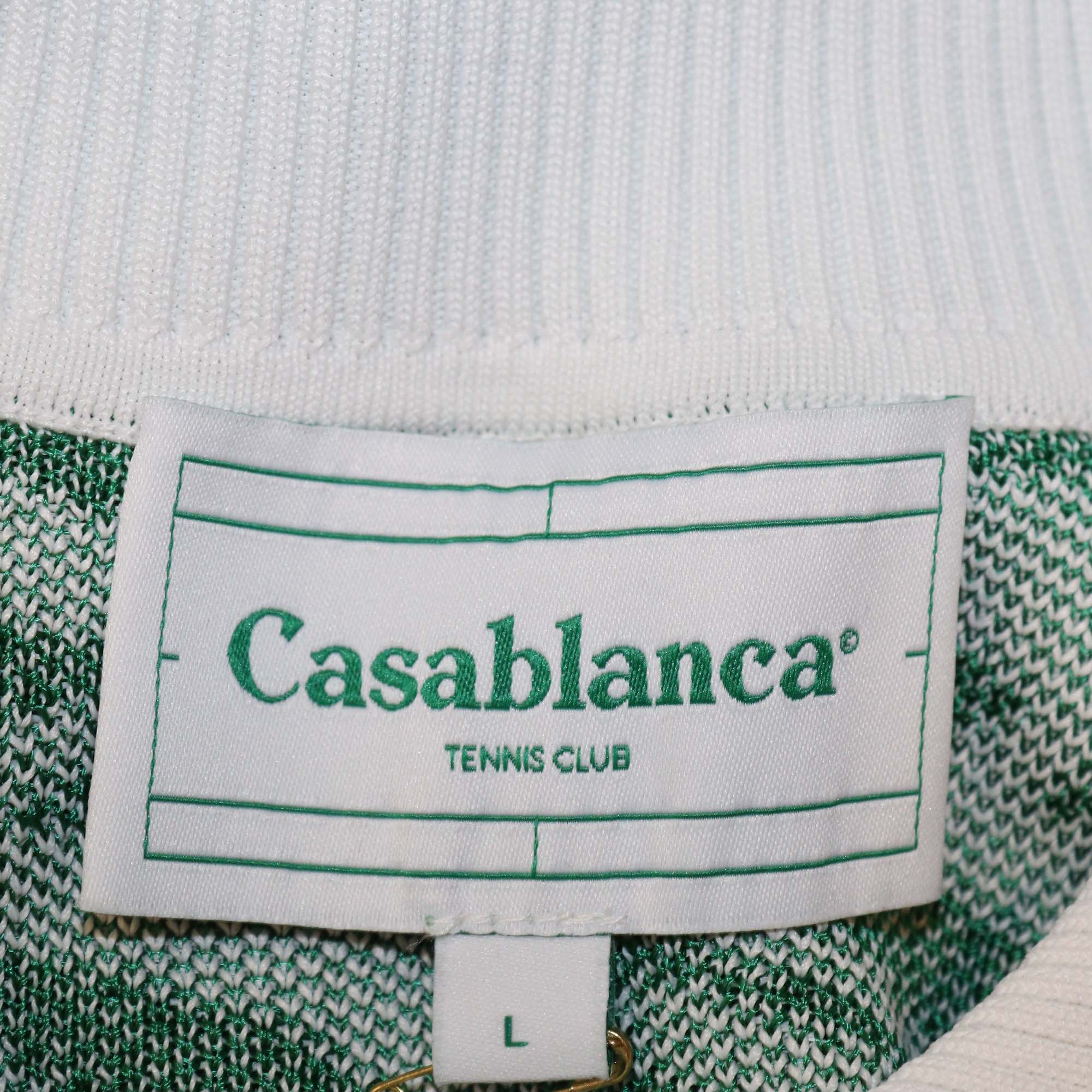 Casablanca Green/White Viscose Flying Flag Knitted Polo Shirt