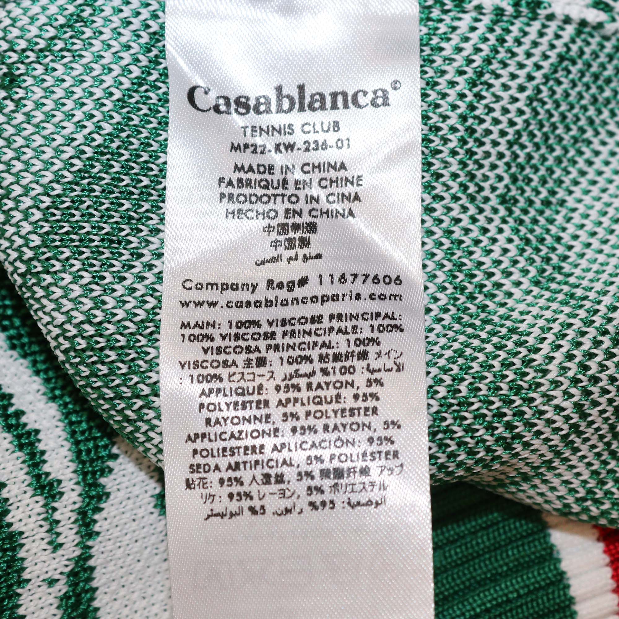 Casablanca Green/White Viscose Flying Flag Knitted Polo Shirt