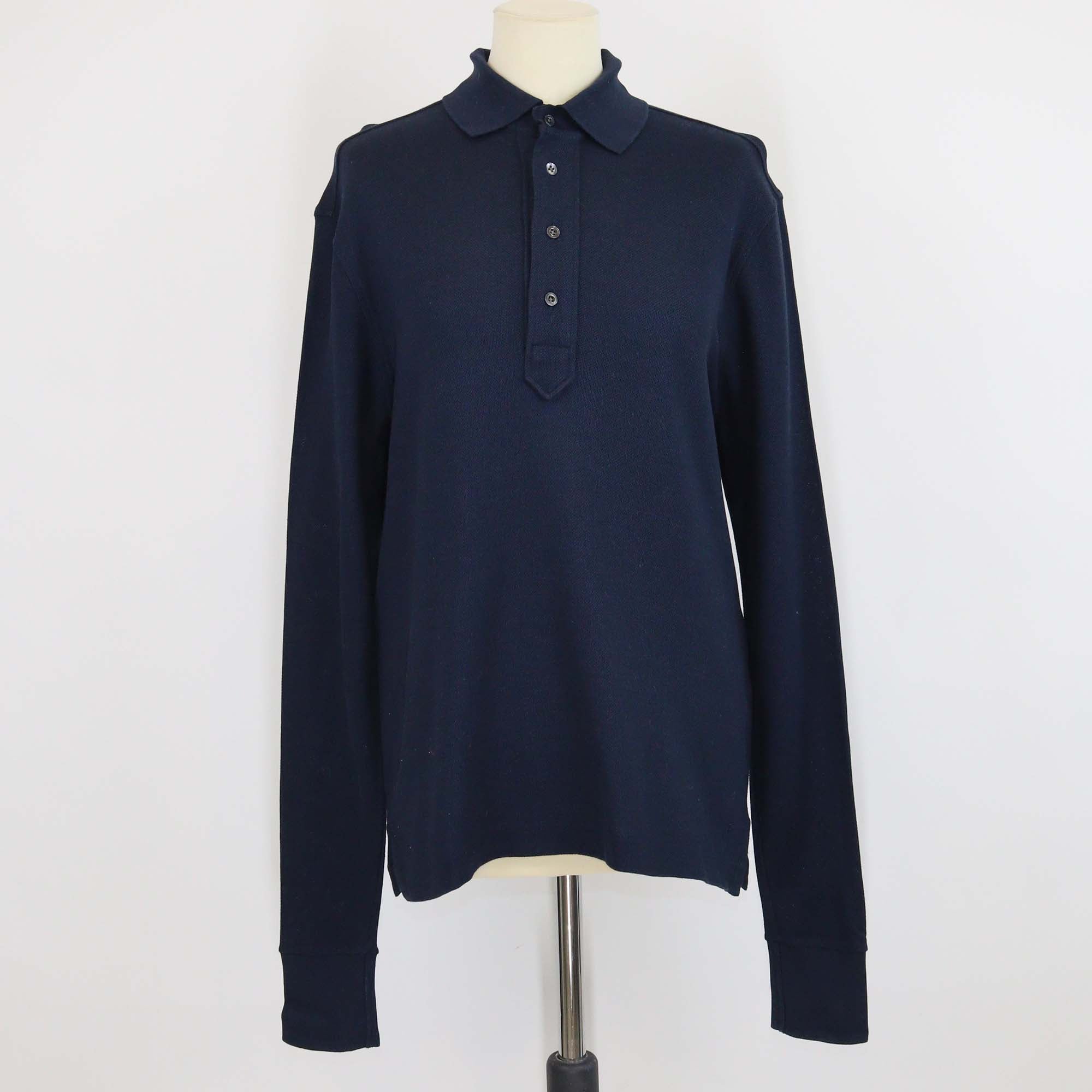 Tom Ford Navy Blue Cotton Long Sleeve Polo Shirt
