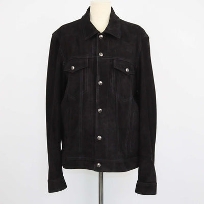 7 For All Mankind Black Suede Trucker Jacket