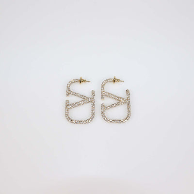 Valentino Gold Tone VLogo Signature Crystal Earrings
