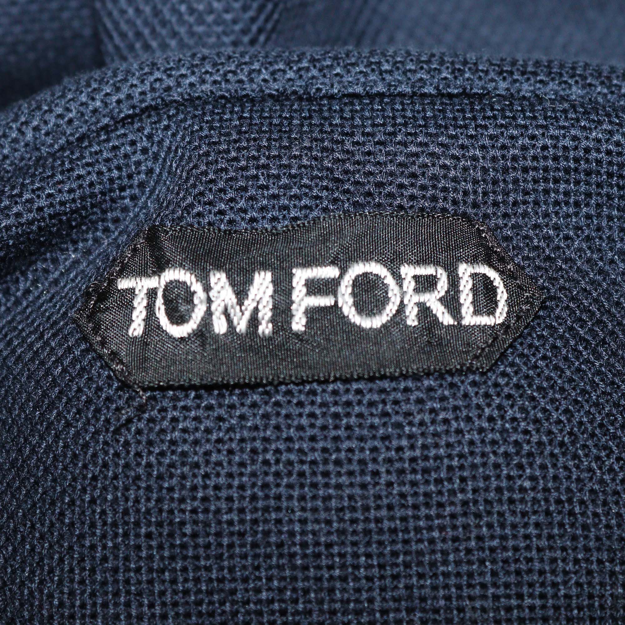 Tom Ford Navy Blue Cotton Long Sleeve Polo Shirt