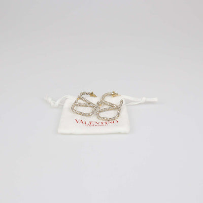 Valentino Gold Tone VLogo Signature Crystal Earrings