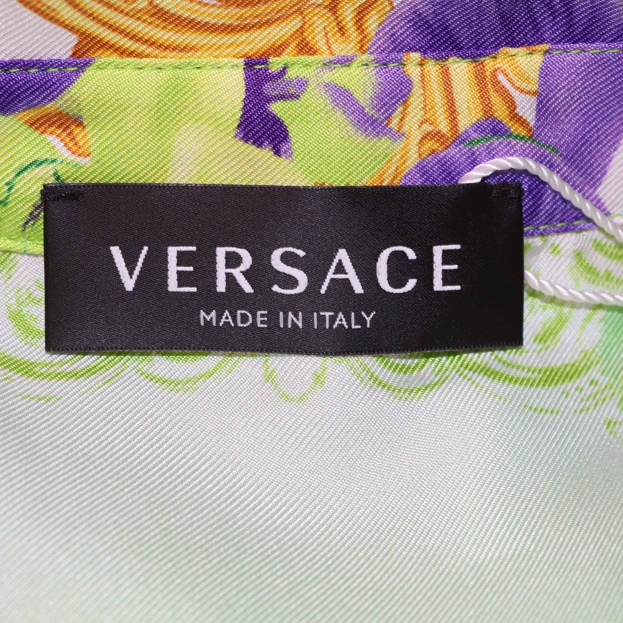 Versace Multicolor Silk Orchids Print Medusa Shirt Womens Versace 