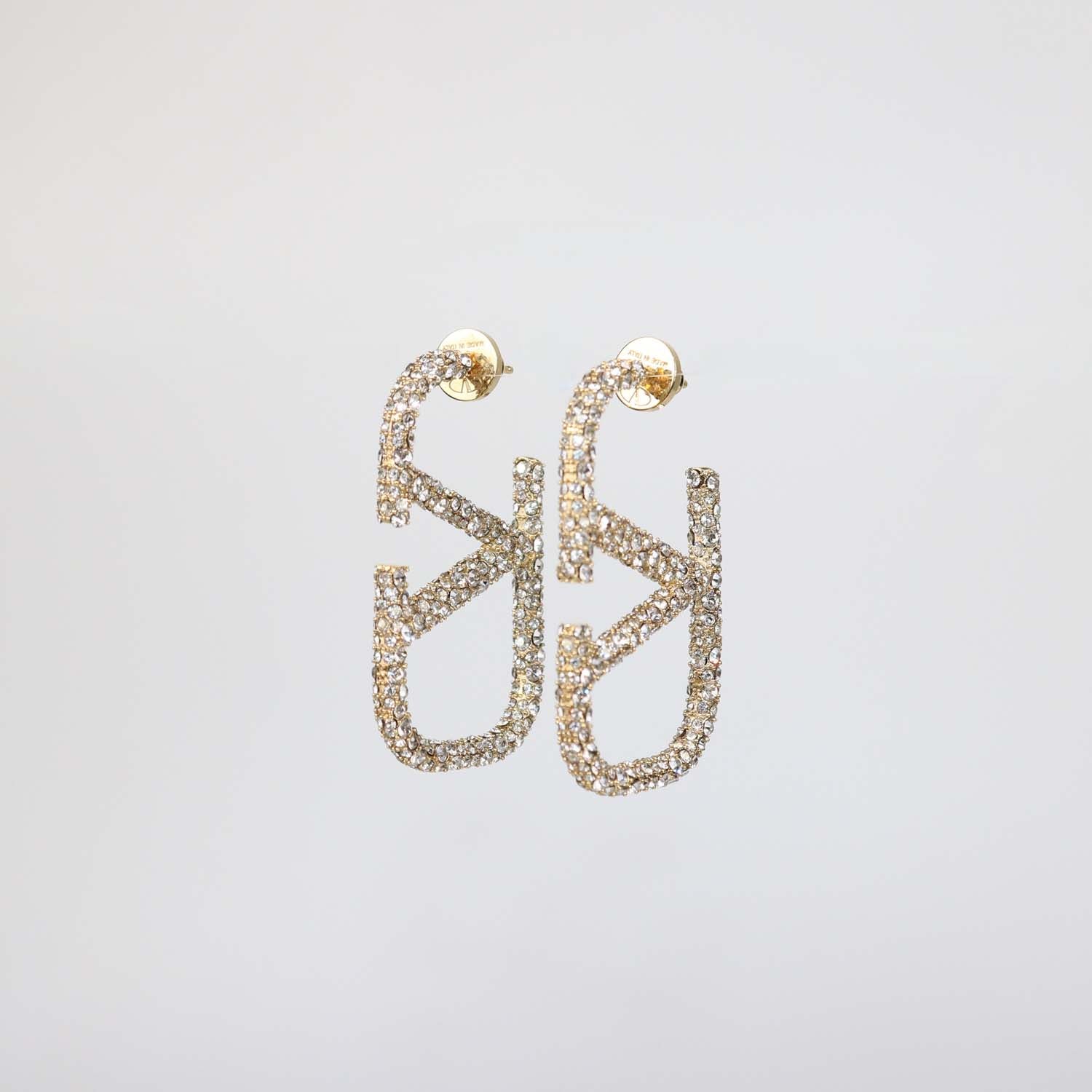 Valentino Gold Tone VLogo Signature Crystal Earrings