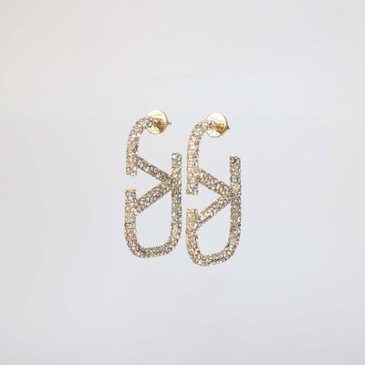 Valentino Gold Tone VLogo Signature Crystal Earrings