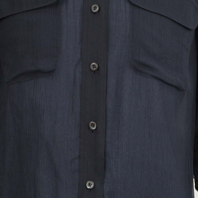 Prada Navy Silk Three Quarter Sleeve Chiffon Shirt