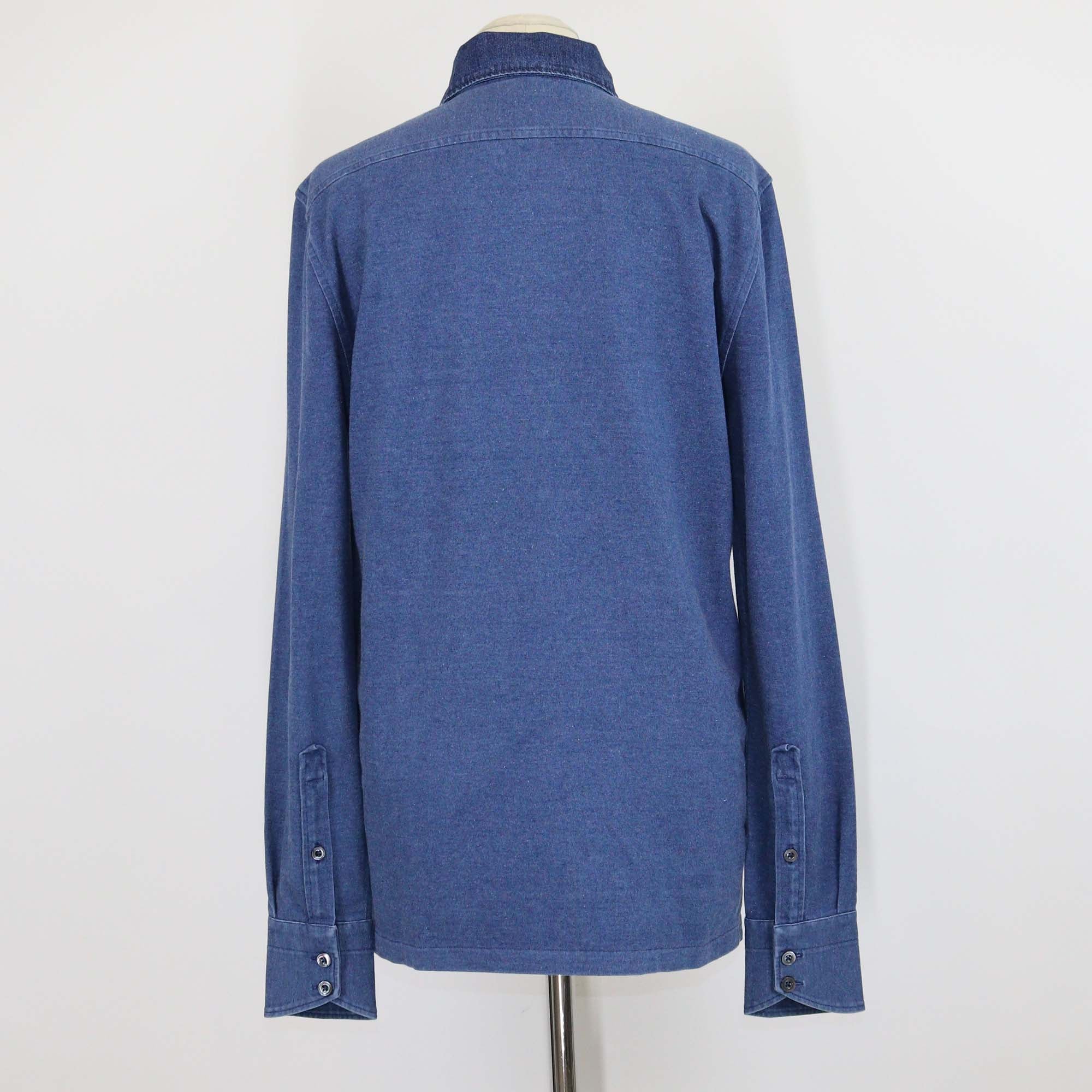 Tom Ford Blue Cotton Denim Effect Long Sleeve Polo Shirt