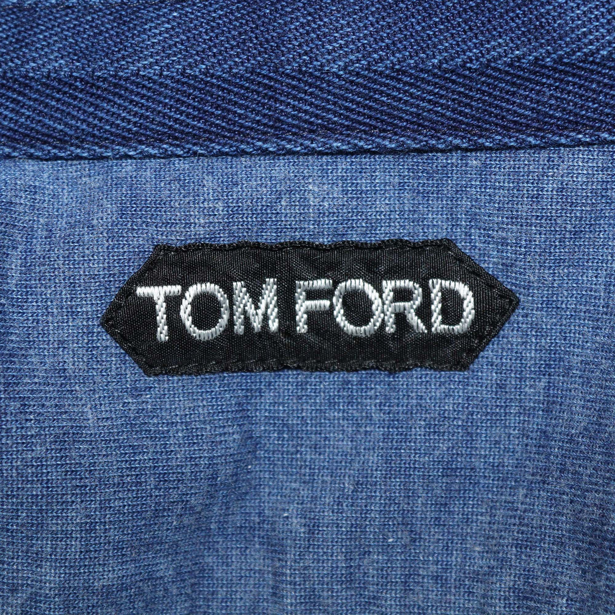 Tom Ford Blue Cotton Denim Effect Long Sleeve Polo Shirt