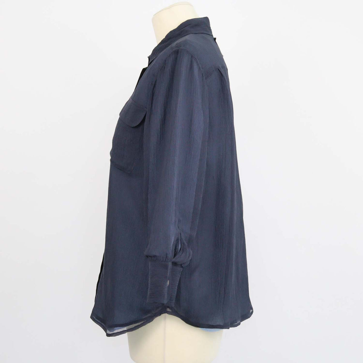 Prada Navy Silk Three Quarter Sleeve Chiffon Shirt