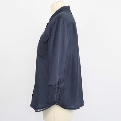 Prada Navy Silk Three Quarter Sleeve Chiffon Shirt