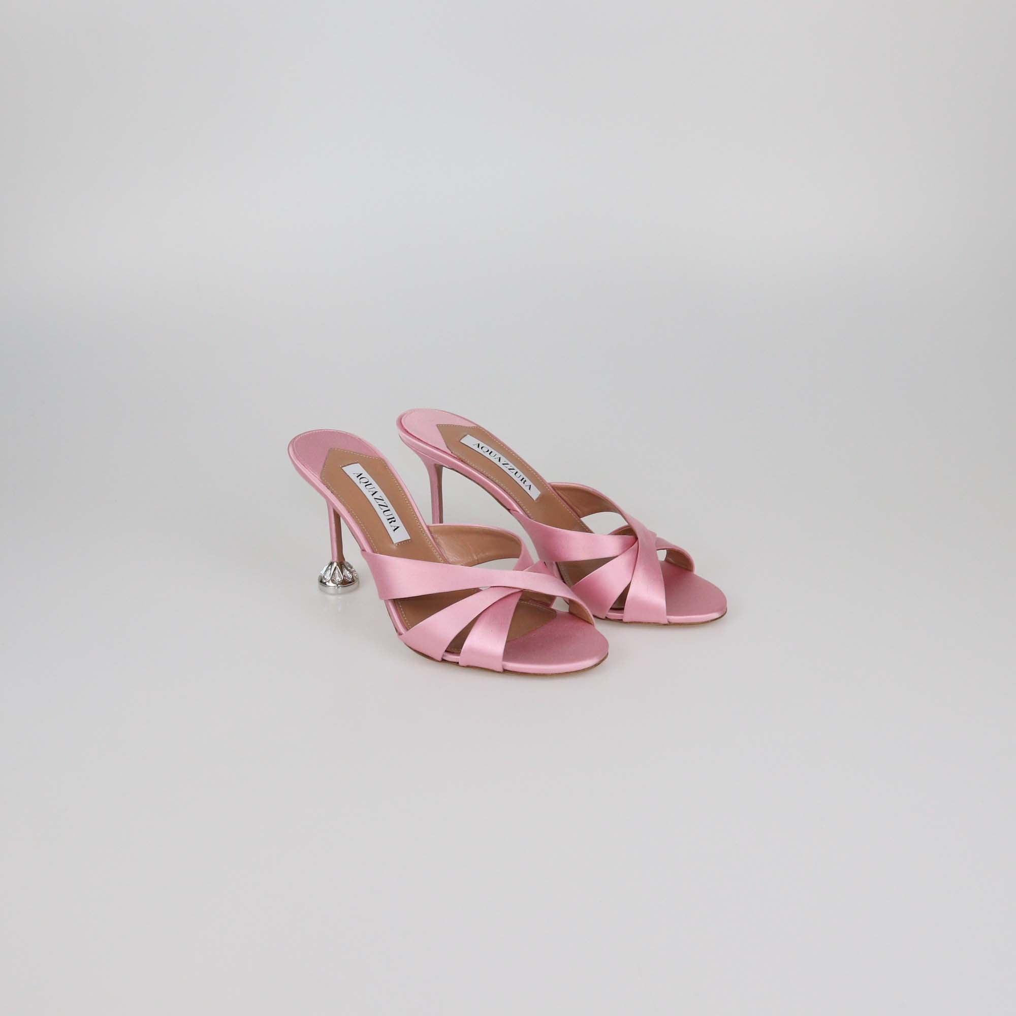 Aquazzura Pink Satin Kiss Me Quick Crossover Sandals