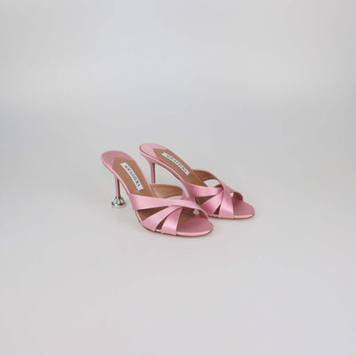 Aquazzura Pink Satin Kiss Me Quick Crossover Sandals