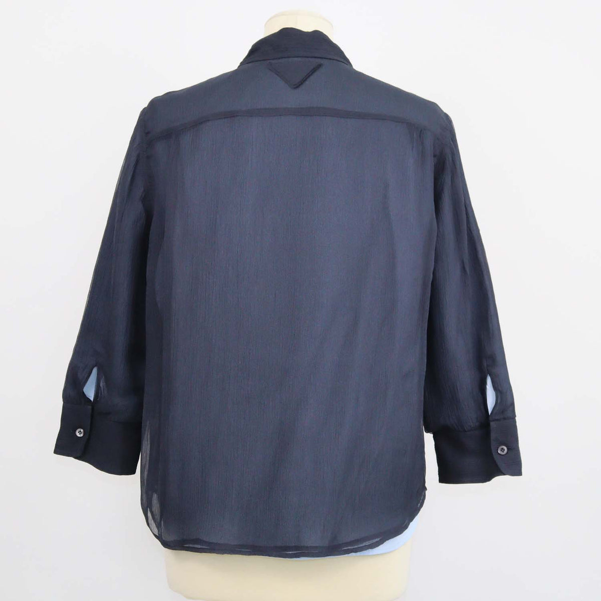 Prada Navy Silk Three Quarter Sleeve Chiffon Shirt