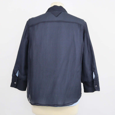 Prada Navy Silk Three Quarter Sleeve Chiffon Shirt