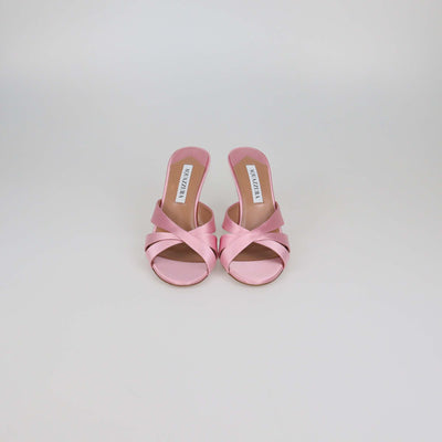 Aquazzura Pink Satin Kiss Me Quick Crossover Sandals