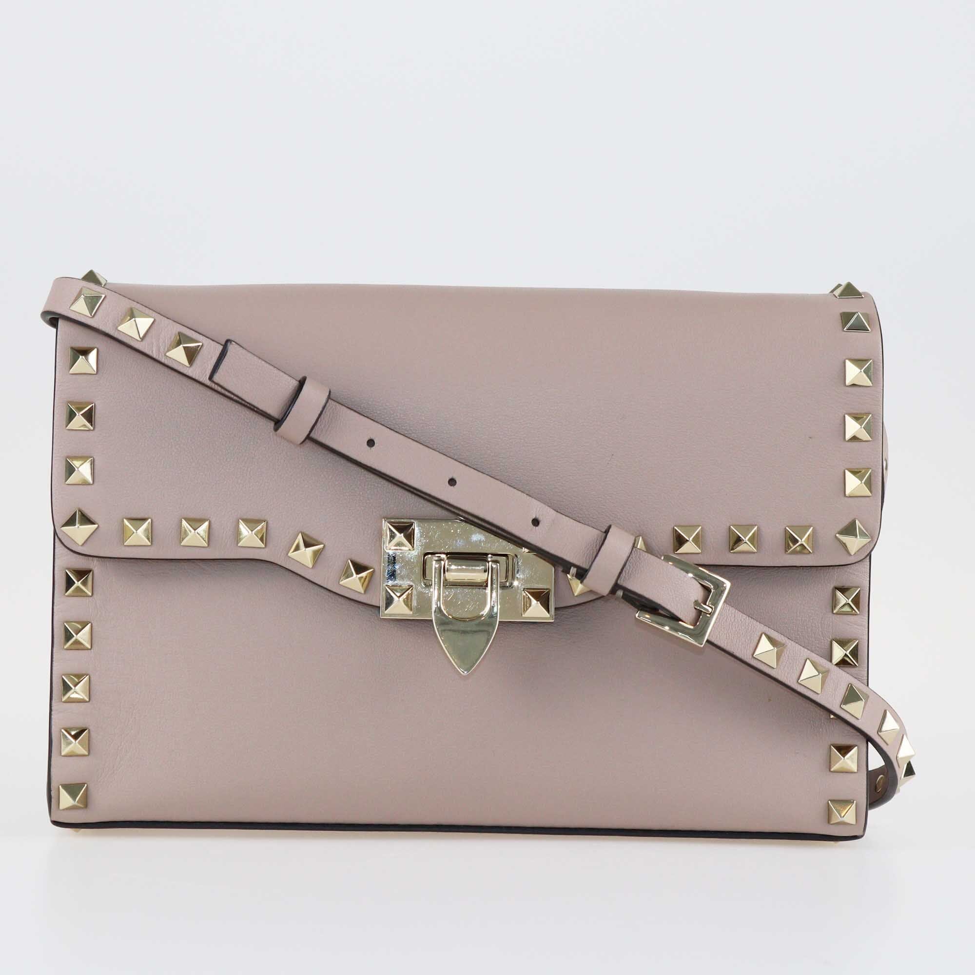 Valentino Beige Small Rockstud Shoulder Bag Bags Valentino 