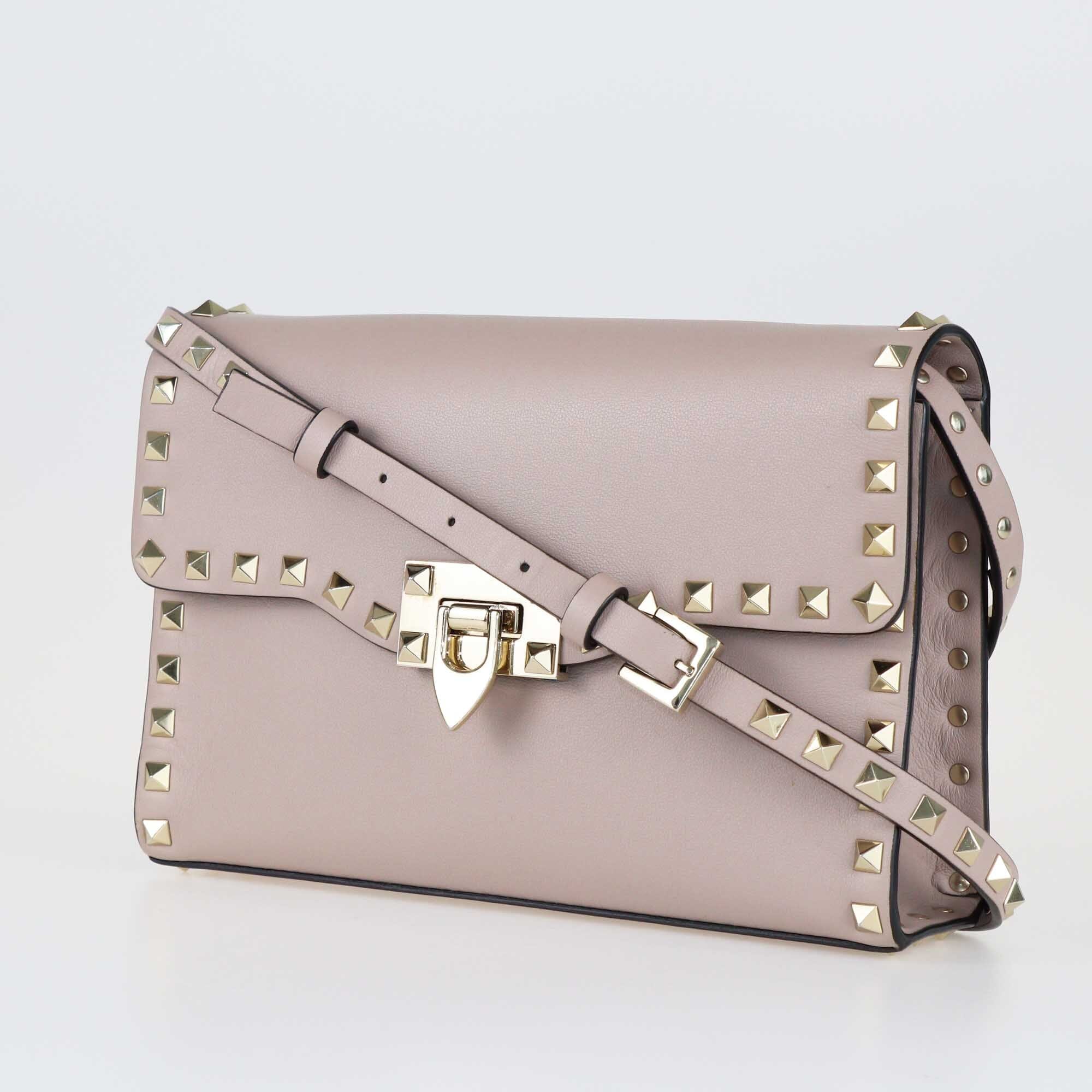 Valentino Beige Small Rockstud Shoulder Bag Bags Valentino 