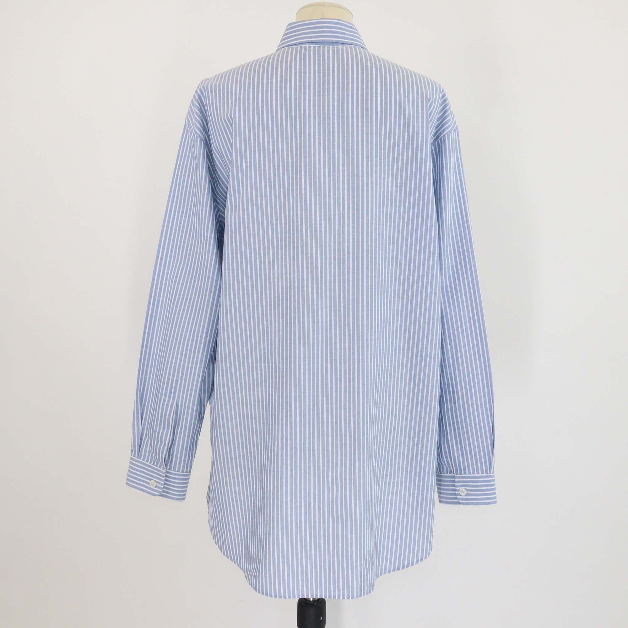 Celine Blue/White Striped Triomphe Pocket Embroidered Long Sleeve Shirt Womens Celine 