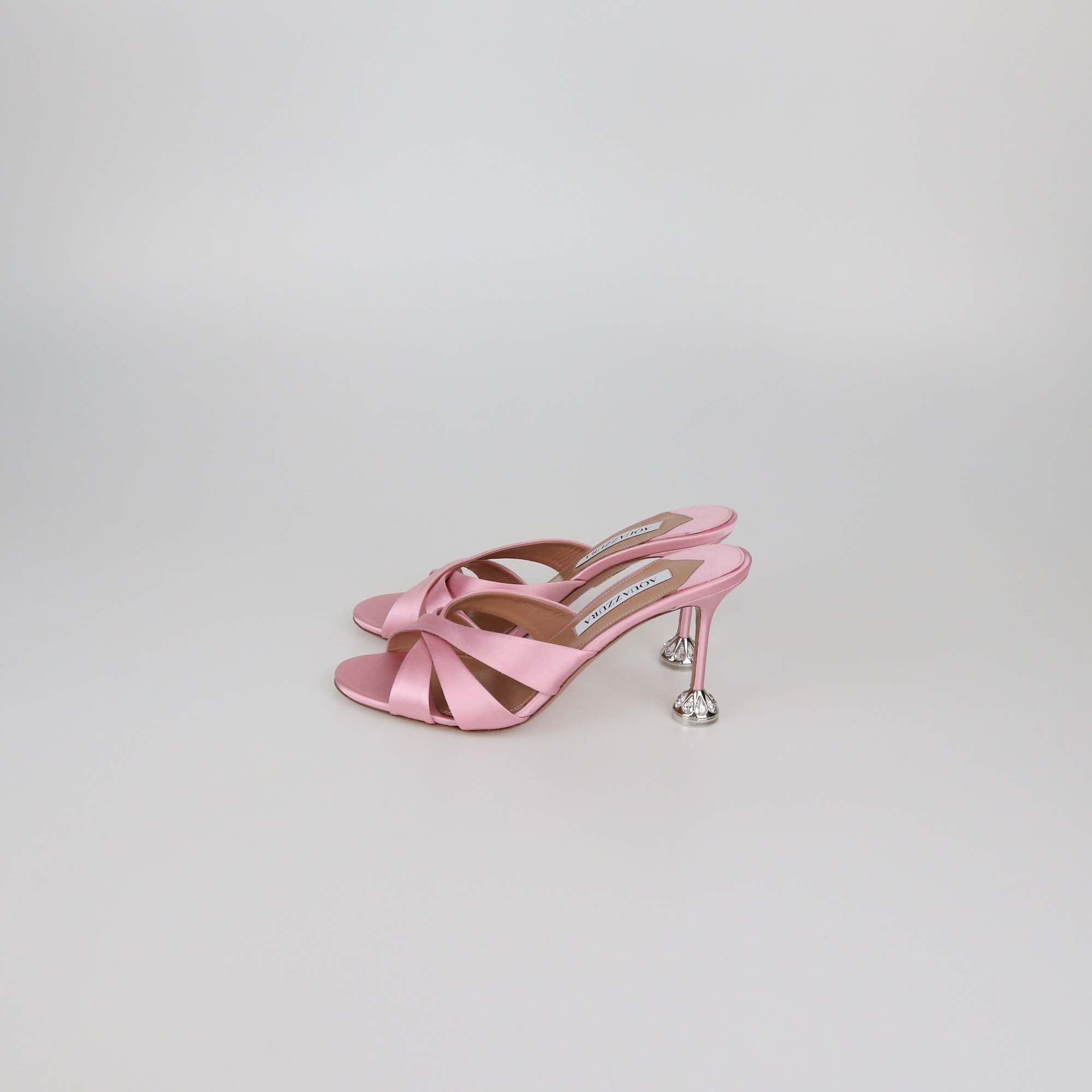 Aquazzura Pink Satin Kiss Me Quick Crossover Sandals