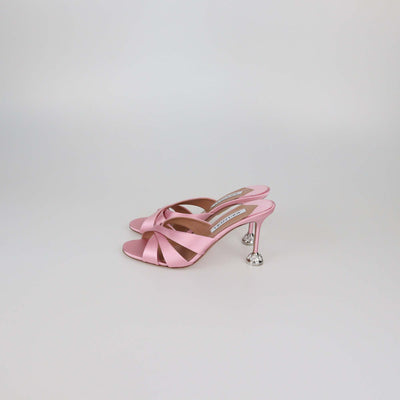 Aquazzura Pink Satin Kiss Me Quick Crossover Sandals