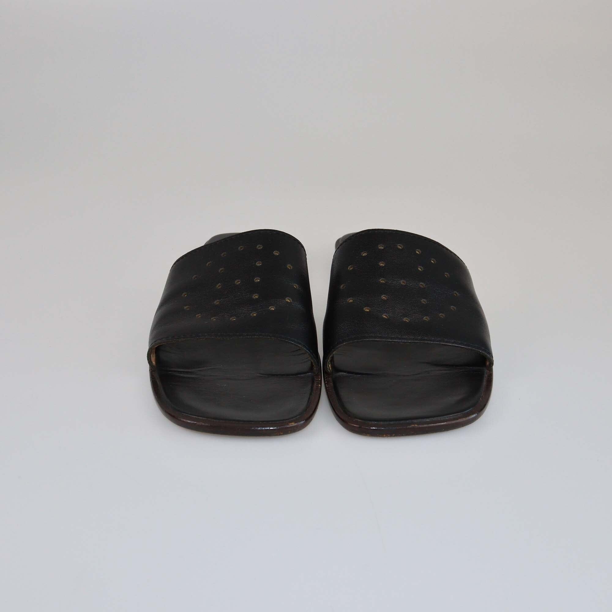 Hermes Black H Perforated Slides Mens Hermes 