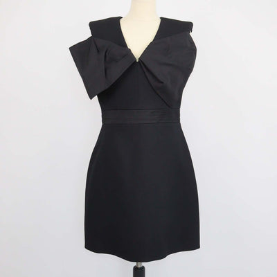 Alexander McQueen Black Wool Silk Bow Mini Dress