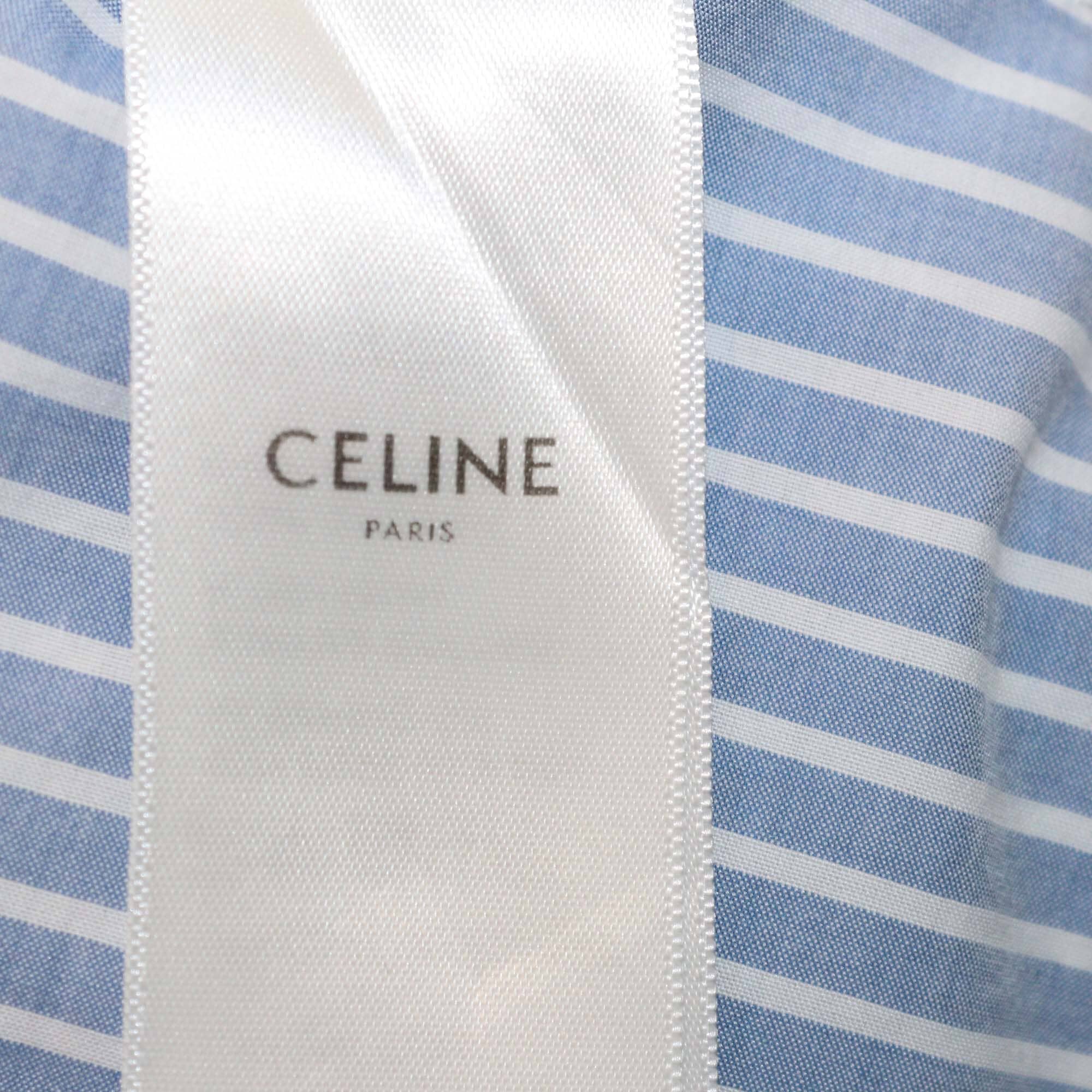Celine Blue/White Striped Triomphe Pocket Embroidered Long Sleeve Shirt Womens Celine 