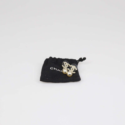 Chanel Gold Tone Faux Pearl CC Drop Earrings