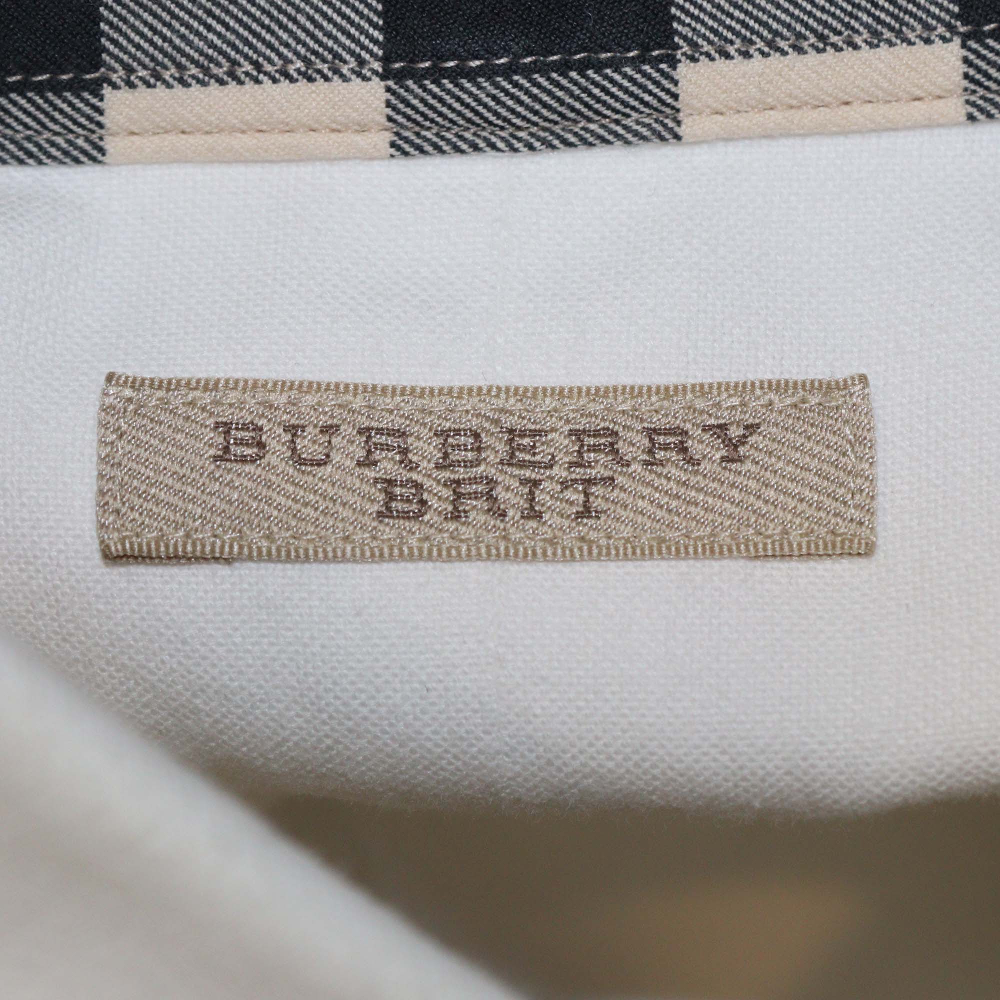 Burberry Brit White Cotton Check Trim Long Sleeve Shirt