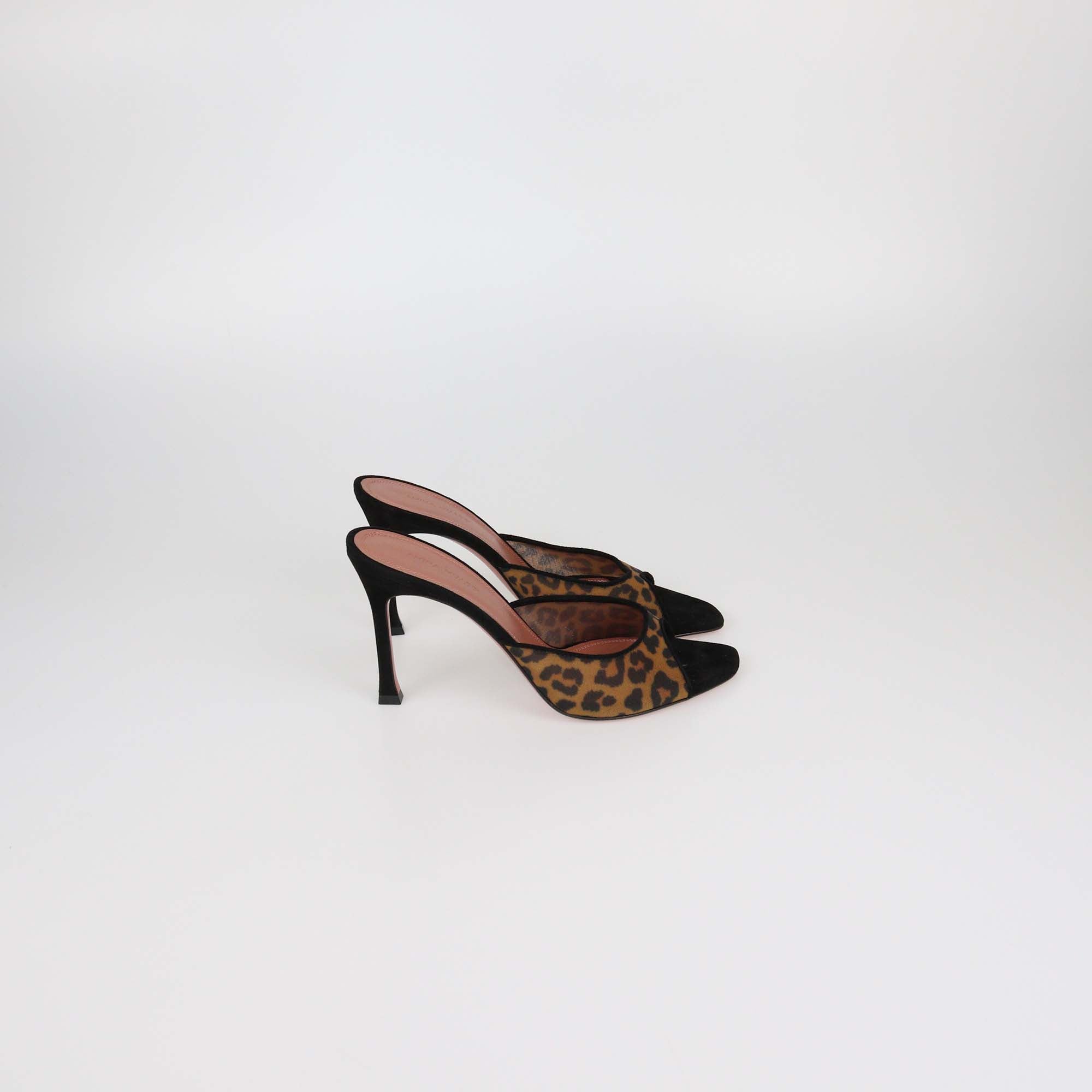 Amina Muaddi Black/Brown Leopard Print Mesh Nylon Alexa Mules