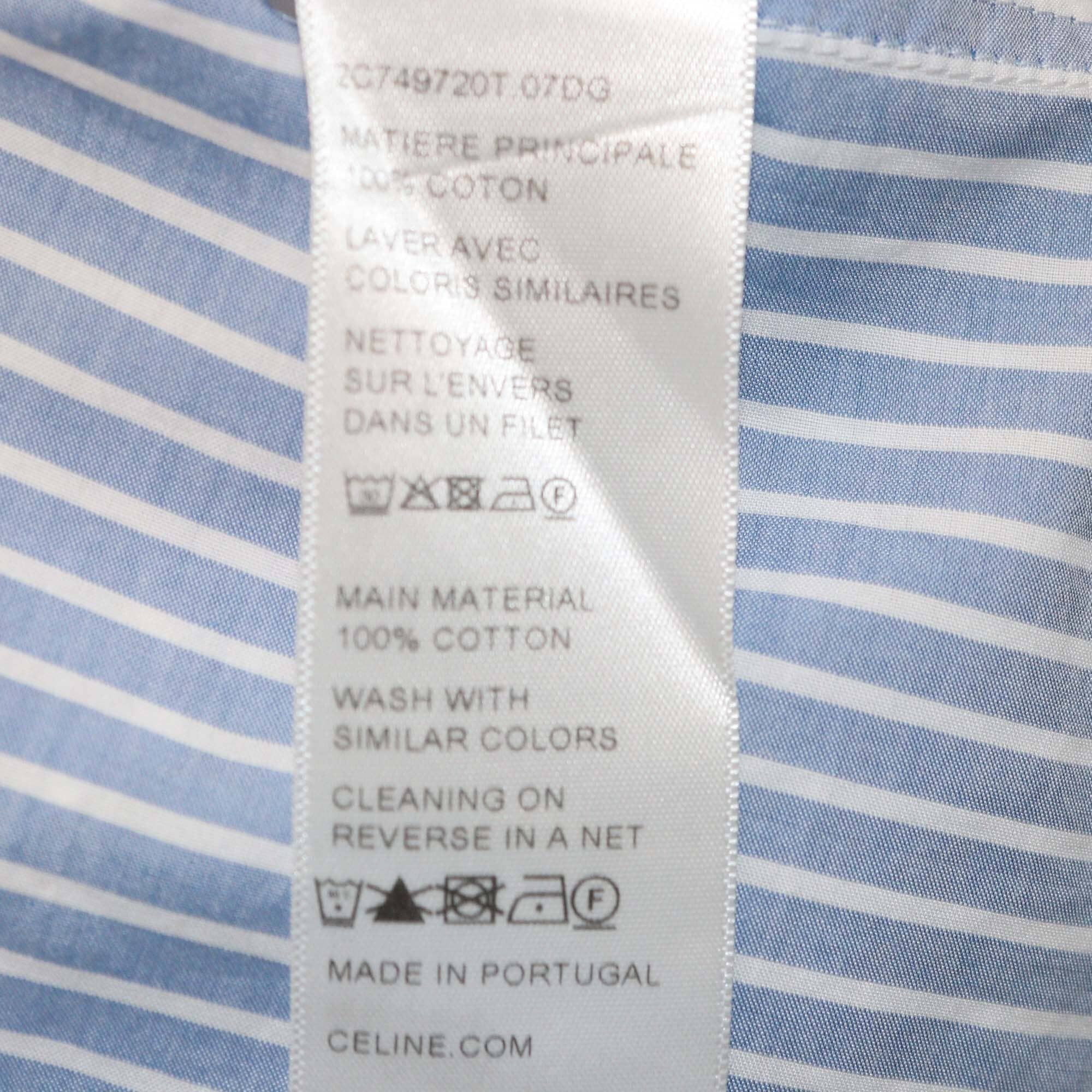 Celine Blue/White Striped Triomphe Pocket Embroidered Long Sleeve Shirt Womens Celine 