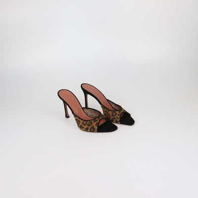 Amina Muaddi Black/Brown Leopard Print Mesh Nylon Alexa Mules