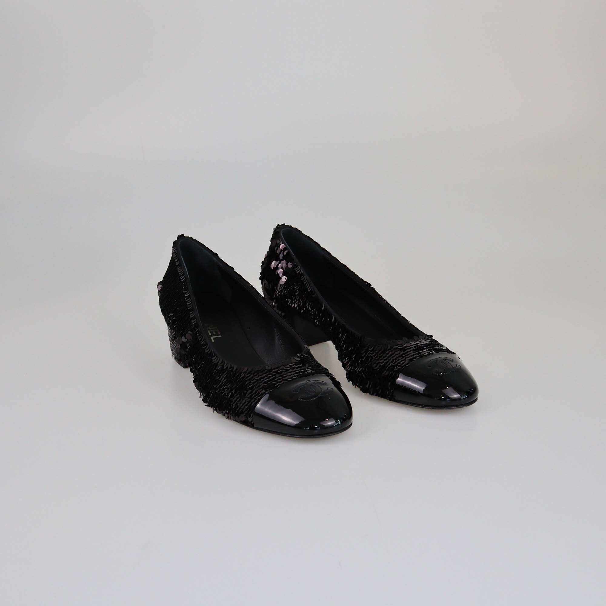 Chanel Black Cap Toe Pumps Womens Chanel 