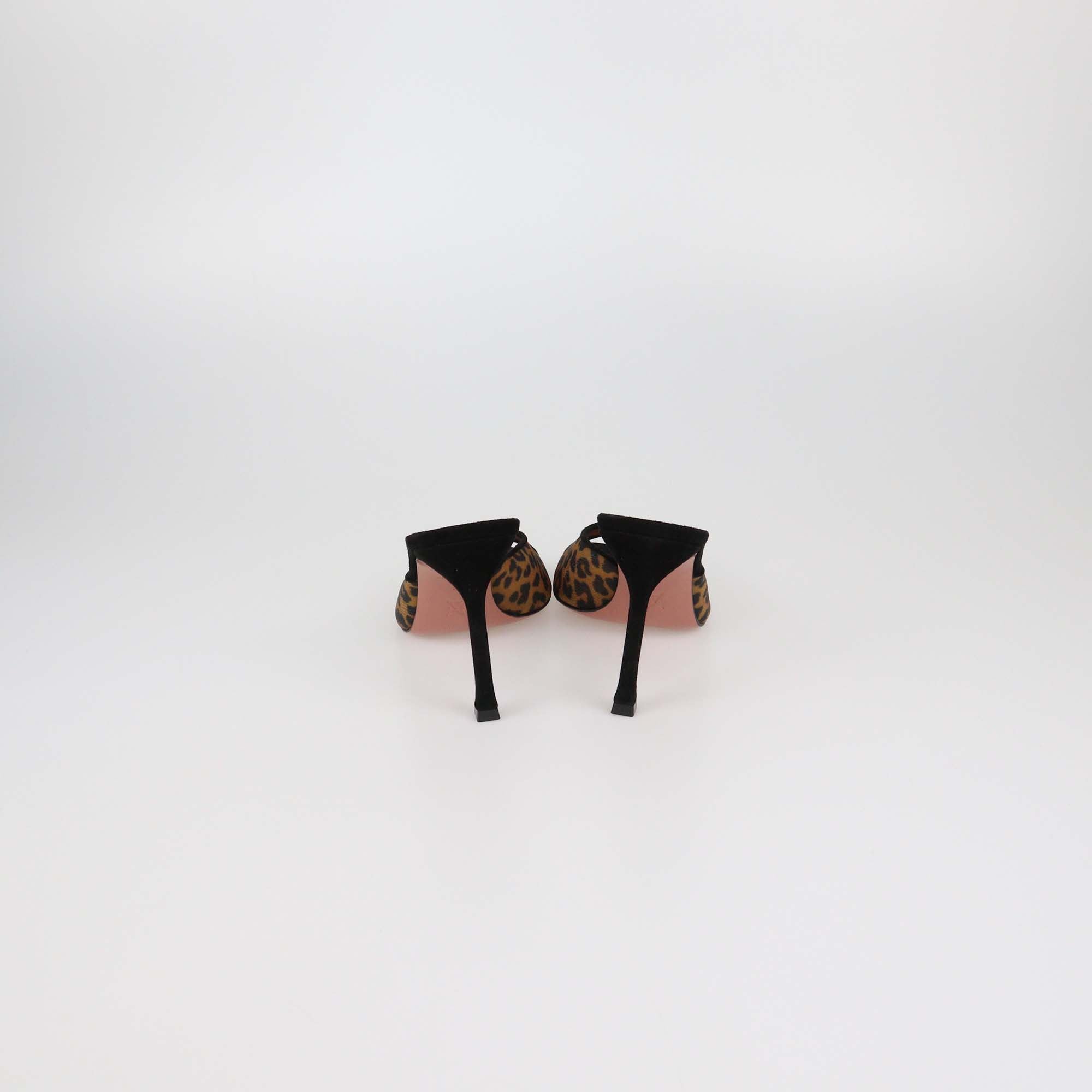 Amina Muaddi Black/Brown Leopard Print Mesh Nylon Alexa Mules
