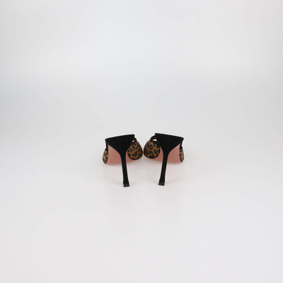 Amina Muaddi Black/Brown Leopard Print Mesh Nylon Alexa Mules