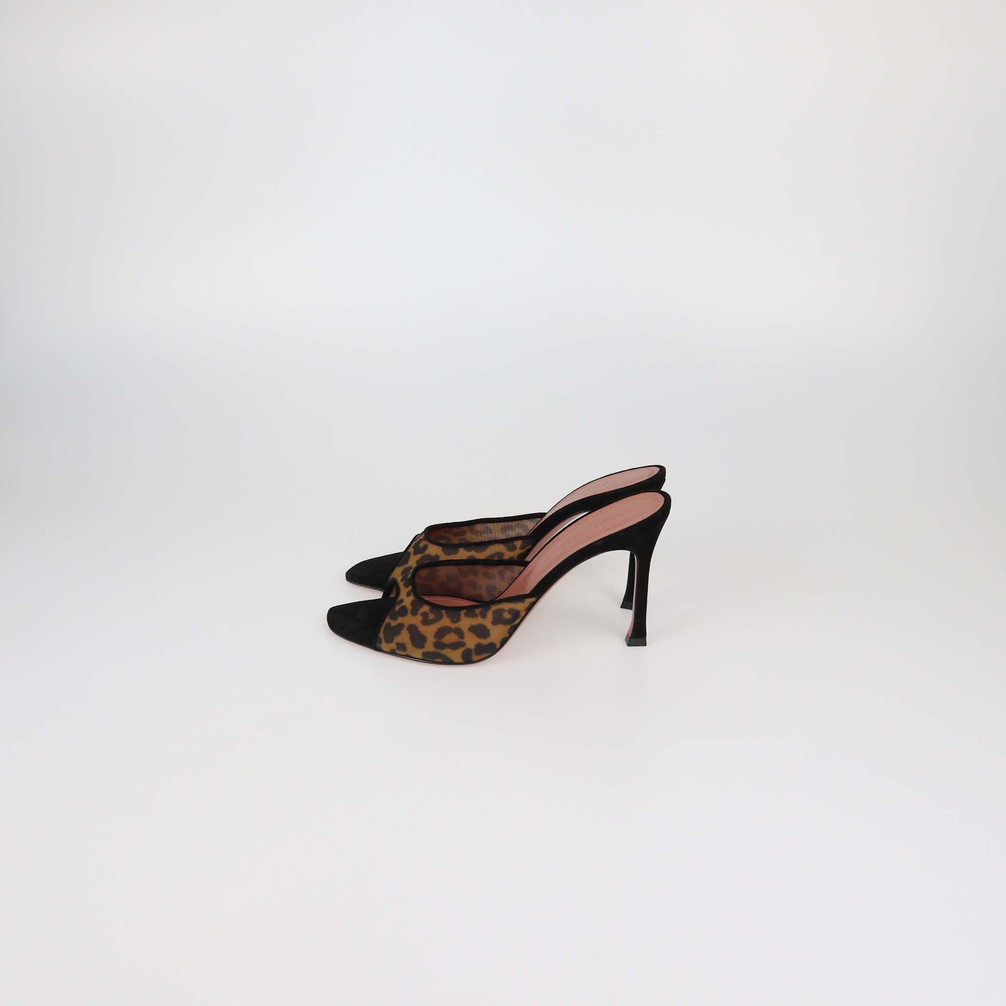 Amina Muaddi Black/Brown Leopard Print Mesh Nylon Alexa Mules