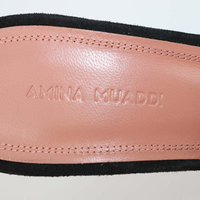 Amina Muaddi Black/Brown Leopard Print Mesh Nylon Alexa Mules